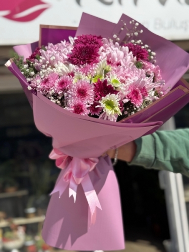 Pembe Mor Kasımpatı Buketi