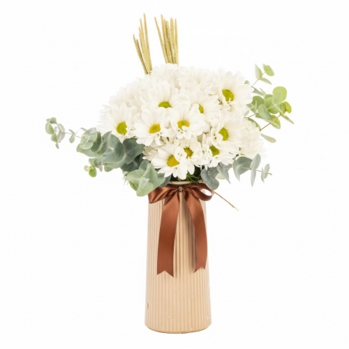 Bej Vazoda Beyaz Papatya