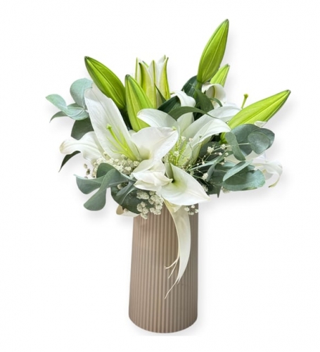 Bej Çizgili Vazoda Lilyum