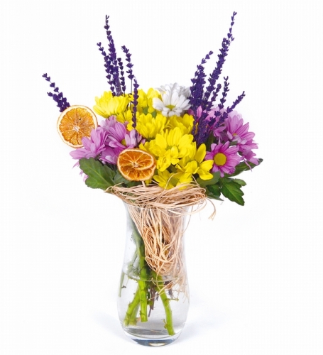 Vazoda Renkli Papatya ve Lavanta