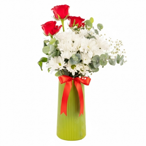 Yeşil Vazoda Papatya Gül